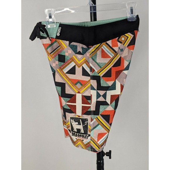 Mambo Boy's Board Shorts Size 10 Black Orange Geometric Zig Zag Pocket - Picture 9 of 12